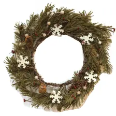 Burgundy Pine and Snowflake Wreath with Berries Pine Cones and Frosted Details for Holiday Decor
