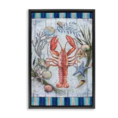 Stupell Industries Coastal Wreath & Lobster Framed Floater Canvas Wall Art Design by Geoff Allen
