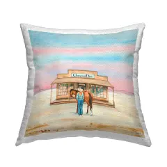 Cowgirl & Horse Shopping Outdoor Printed Pillow Design by Amanda Greenwood, 18 x 7 x 18
