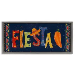 Stupell Industries Fiesta con Pimiento Colorido Framed Floater Canvas Wall Art Gray Floater Frame