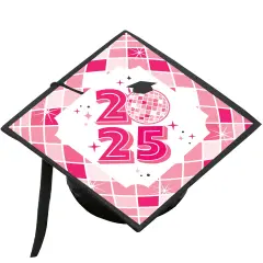 Big Dot of Happiness Pink Disco Ball - 2025 Graduation Cap Decorations Kit - Grad Cap Cover