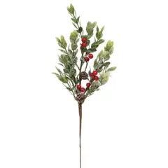 16&rdquo; High Snowy Boxwood and Berry Pick with Flexible Brown Base