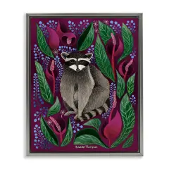 Stupell Industries Raccoon & Cabbage Leaves Framed Floater Canvas Wall Art Design by Renee Thompson