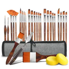29 pcs Paint Brush Set,GETHPEN Acrylic Paint Brushes,Artist Series with Wide Flat,Round, Filbert, Flat, Fan,Angle,Dagger,Cat Tongue,Detail Brush,Rigger for Oil,