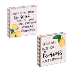Wood Blocks with Buffalo Check, Lemon Quotes, Freestanding Decor 2 Asstd