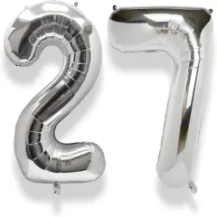 40 Inch Large 27 Balloon Numbers Silver, Big Foil Number Balloons