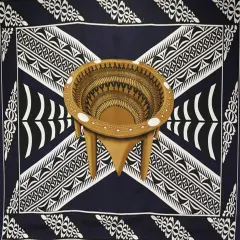 Kingdom of Tonga Kava Bowl All Around Border Crossing pattern Polyester Sarong 72" L x 45" W Navy