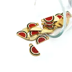Red and Gold Enamel Watermelon Charms, 17x8mm