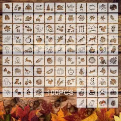 100 Pcs Stencils for Painting on Wood Reusable Stencil 2 x 2 Inch(Maple, Pumpkin)