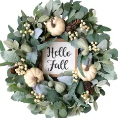 Fall Wreath Pumpkin Wreath Harvest Wreath Green Leaf