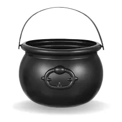 4E&rsquo;s Novelty 7.5" Black Plastic Cauldron Candy Bowl &ndash; Large Halloween Witch Pot Bucket for Trick or Treat, Party Table Centerpiece, St. Patrick&rsquo;s Day Pot of Gold, Leprechaun Decor, Wizard Accessory