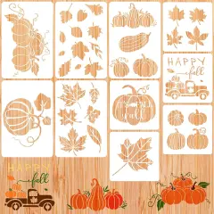 10 Pieces Fall Stencils Thanksgiving Painting Autumn Leaf Maple Leaf Pumpkin 2 Sizes