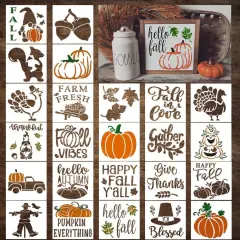 24 Pc Small 3 Inch Fall Stencils for Painting on Wood - Holiday Stencils for Crafts