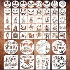48 PCS Halloween Stencils Reusable, Ghost Bat Witch Spider Pumpkin Stencils