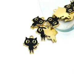 Black Enamel Cat Charms, 19x15mm