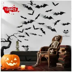 120pcs Halloween Bats Decorations Outdoor Indoor (4 Sizes, Black)