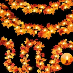10Ft 50 LED Fall Garland with Lights - Battery Operated (Orange)