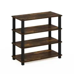Black-Brown Wood 4-Shelf Shoe Rack Freestanding Stackable for 12 Pairs