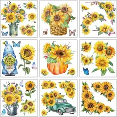 9 Sheets Sunflower Rub on Transfer Stickers - 6 x 6 Inch