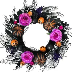 22 Inch Halloween Wreaths with Pumpink Rose Skeleton