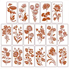 17pcs - Flower Stencils for Painting,Stencils for Crafts Reusable