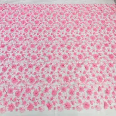 1 Yard Beaded 3D Floral Lace Fabric Embroidered Couture Mesh Dress 49" Width Pink