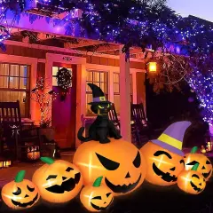 8FT Long Halloween Inflatables Pumpkin Outdoor Decorations, 7 Blow Up Pumpkins