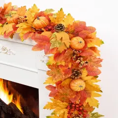 5.9 FT Fall Garland Pumpkins, Pinecones Berries & Maple Leaves with Lights - 1 PC