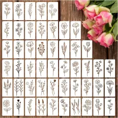 (50 flowers 2) -Botanical Flower Stencils for Crafts Small Wildflower Floral Paint Stencil