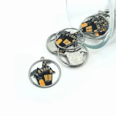 Enamel Haunted House Halloween Charms, 24x22mm
