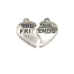 Silver BFF Best Friends Heart Charm Sets, 23x13mm