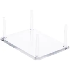 Plymor Clear Acrylic Rectangular Display Base with 4 Display Prongs for Geode, Mineral or Crystal Cluster, 3.5" W x 2.5" D x 1.375" H