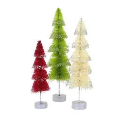 Bethany Lowe 9.0 Inch Christmas Layered Bottle Brush Trees Christmas Decorative Tree Set , Christmas Decor Twisted Wire Trunk Multicolored