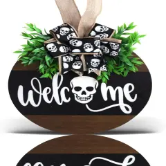 Front Door Hanging Spooky Skull Welcome Sign