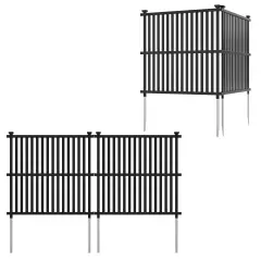 Costway 2/4 PCS Air Conditioner Fence Panels with Metal Ground Stakes No Dig Trash Can Enclosure Black