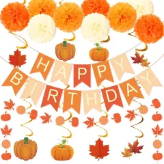 Fall Autumn Happy Birthday Banner and Hanging Decorations