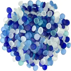 Flat Marbles Vase Filler - 3 Lb (315 pcs) Cobalt Aqua & White Glass Pebble Vase - Clear Glass Stones for Vases - Flat Glass Marble for craft and Home d&eacute;cor - Aquarium Glass Marble filler