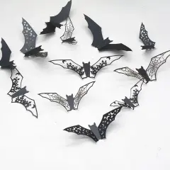 24 Pcs Halloween Wall Decals 3D Halloween Bat Wall Stickers Decor Scary Black