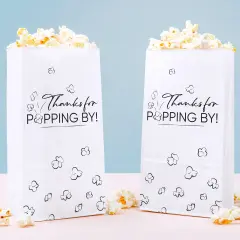 Big Dot of Happiness Thanks for Popping By Popcorn Bags, Party Favor Snack Treats, Free-Standing Individual White Paper Bags - 25 Count