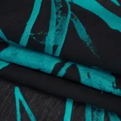 1 Yard Bright Teal and Black Abstract Slubbed Tencel Nylon Linen Woven Fabric Sheer Lightweight 55 Inch Wide