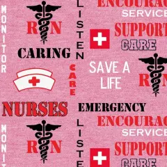 Sykel Nurse Cotton Heather Logo Allover Pink Cotton Fabric by the Yard