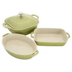 Staub Ceramic 4-pc Baking Pans Set, Casserole Dish with Lid, Brownie Pan, Pastel