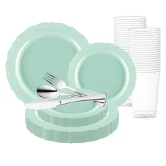 Turquoise Vintage Round Disposable Plastic Wedding Value Set (20 Settings)