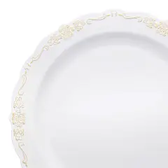 White with Gold Vintage Rim Round Disposable Plastic Appetizer/Salad Plates - 7.5" (120 Plates)
