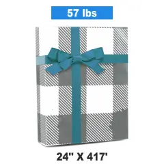 Plaid Christmas Wrapping Paper Silver Metal Lumberjack 24 ''x417 '