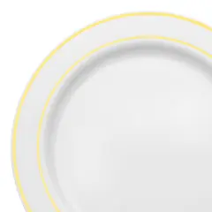 White with Gold Edge Rim Plastic Pastry Plates - 6" (120 Plates)