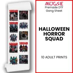 Halloween Horror Squad DTF Transfers 22x60 Direct-to-Film Gang Sheet Iron On Transfers - 10 Adult Prints