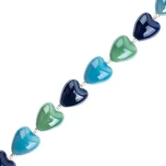Crystal Lane DIY 7" Designer Glass Focal Bead Mix Strand Hearts Blue Mix