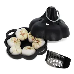 Potted Pans Garlic Roster, Pre-Seasoned Cast Iron Garlic Roaster and Garlic Press
