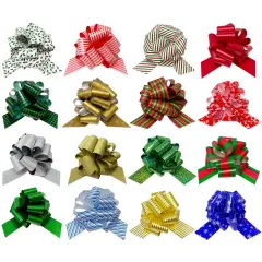 Wrapables Large 5 inch Christmas Pull Bows, Ribbon Bows for Gift Wrapping, Xmas Decorations (16pcs), Holiday Colors